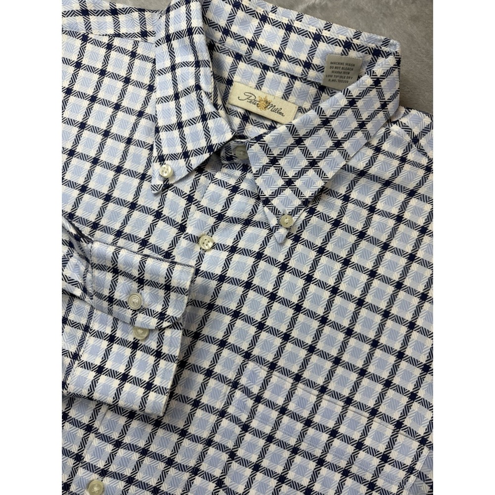 Peter Millar Shirt Mens Large Blue Check Gold Crown Long Sleeve Button Down Soft